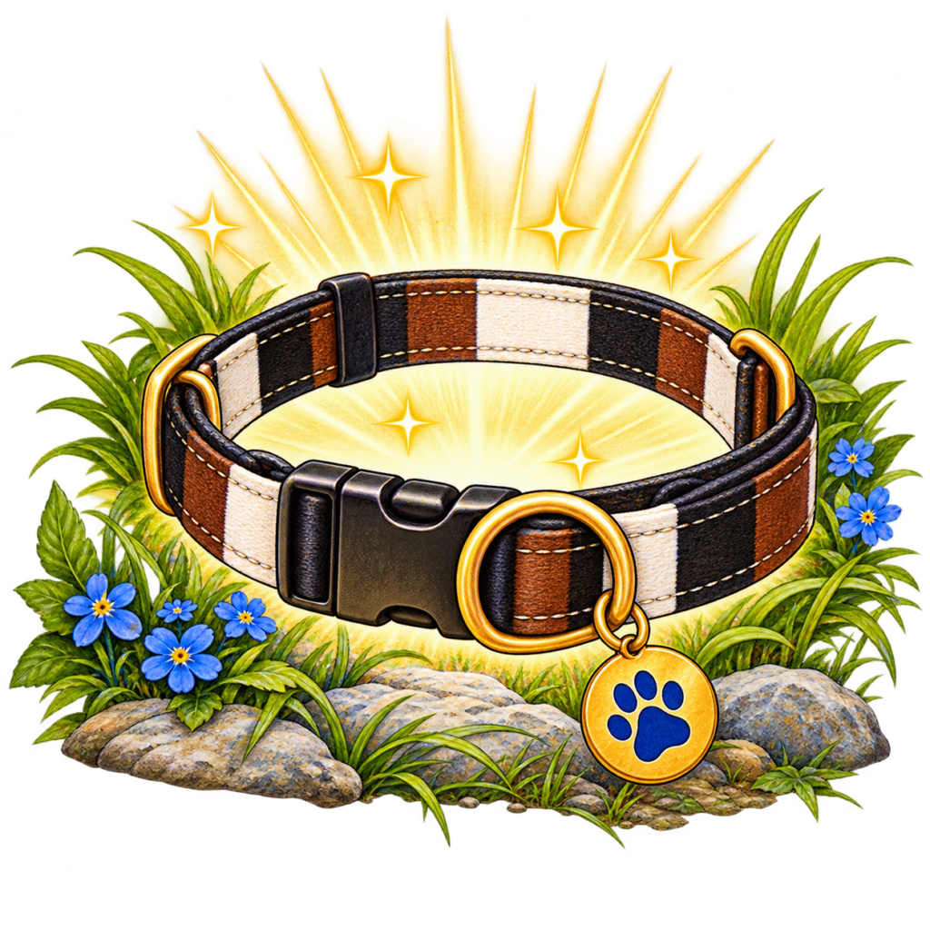 Glowing Courage Collar with Wildflowers - The Adventures of Flapjack Flapjack's glowing Collar of Courage surrounded by flowers.